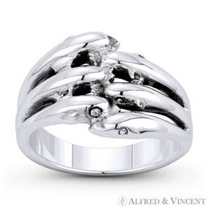 Dolphin Pod Spirit Animal Charm Boho Ring in .925 Sterling Silver - Size 6